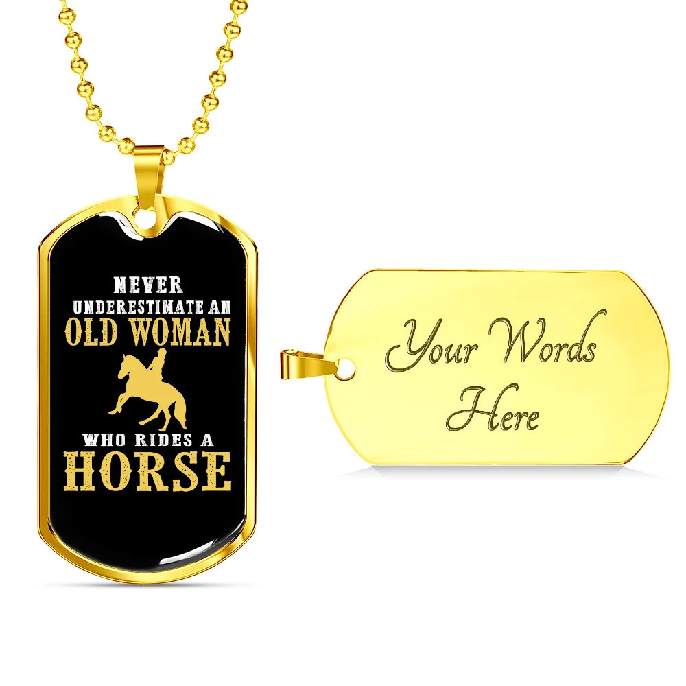 Old Woman Horse Horse Personalized Engraved Gold Dog Tag Necklace Custom Name D